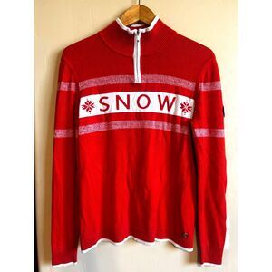 NILS Orange & White "SNOW" 1/4 Zip Knit Sweater Women's size L